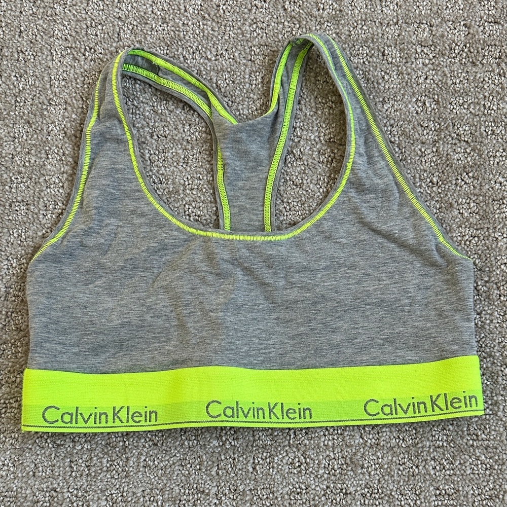 Calvin Klein Heather Gray and Lime Sports Bra